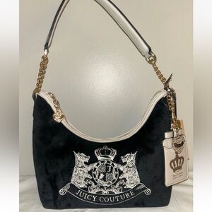 NEW! JUICY COUTURE Velour Classic Scottie Dogs Hobo Shoulder Bag in Black